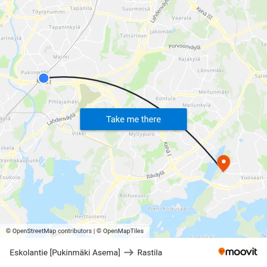 Eskolantie [Pukinmäki Asema] to Rastila map