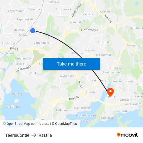 Teerisuontie to Rastila map