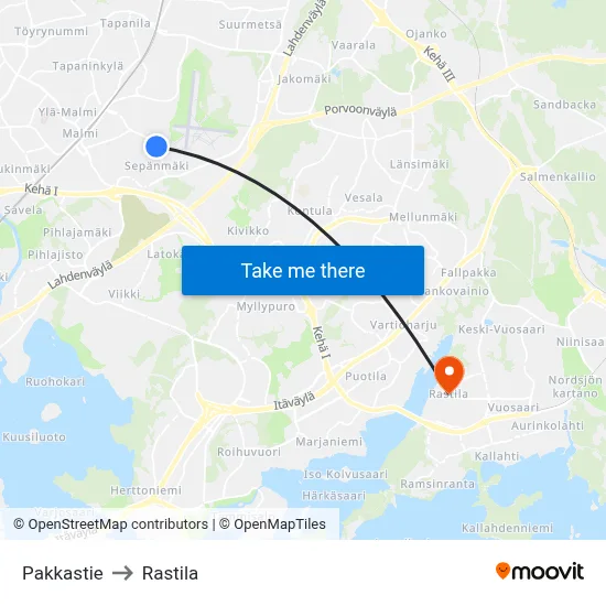 Pakkastie Road to Rastila map