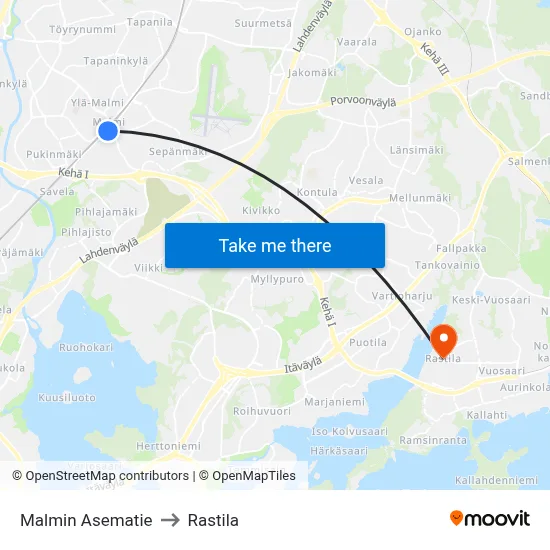 Malmi Station Road to Rastila map