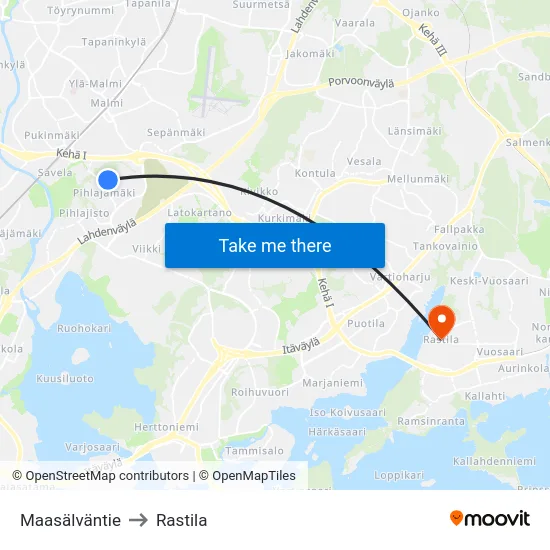 Maasälväntie to Rastila map