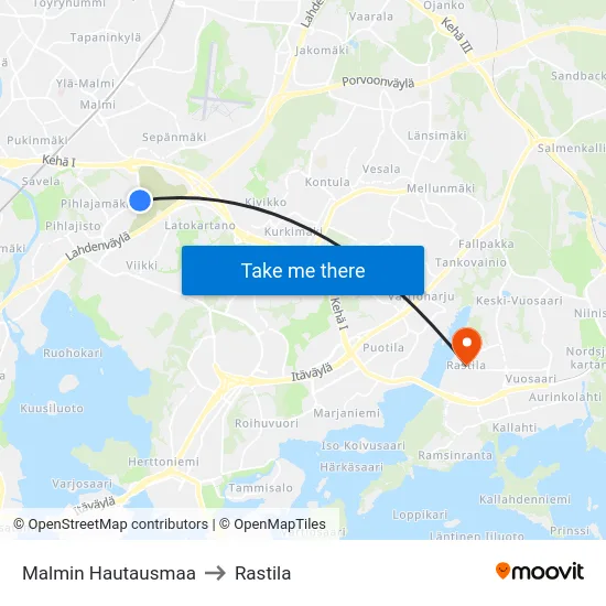 Malmin Hautausmaa to Rastila map