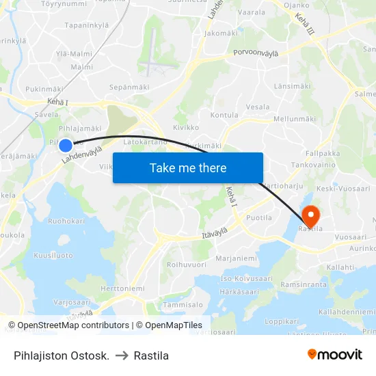 Pihlajiston Ostosk. to Rastila map