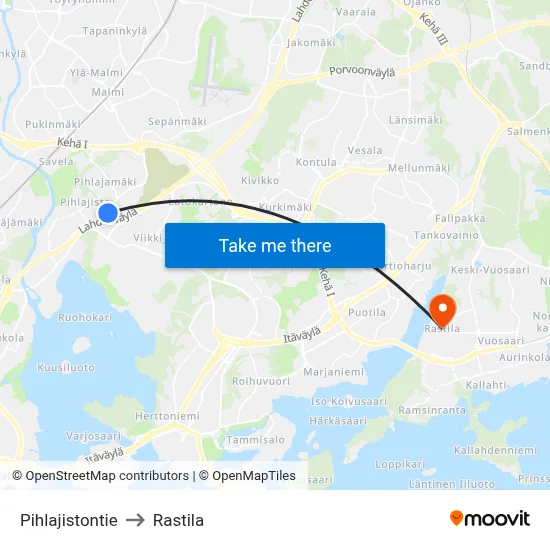 Pihlajistontie to Rastila map