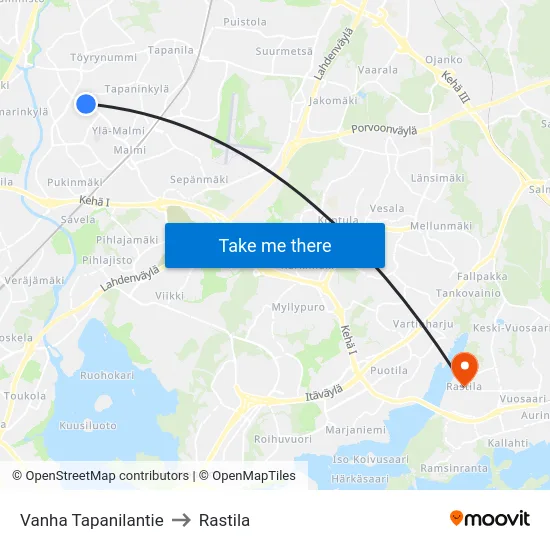 Vanha Tapanilantie to Rastila map