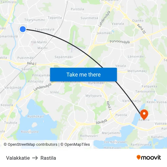 Valakka Road to Rastila map