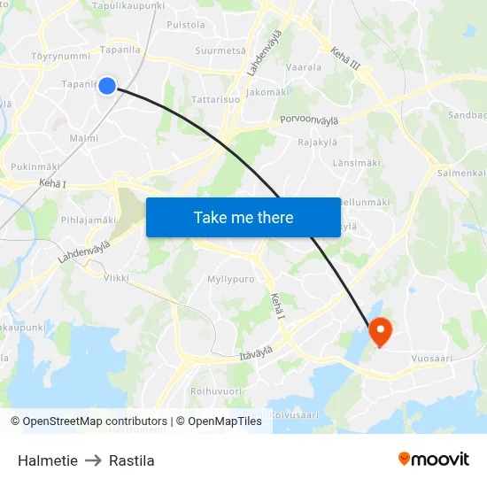 Halmetie Road to Rastila map