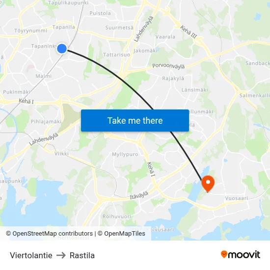 Viertola Road to Rastila map