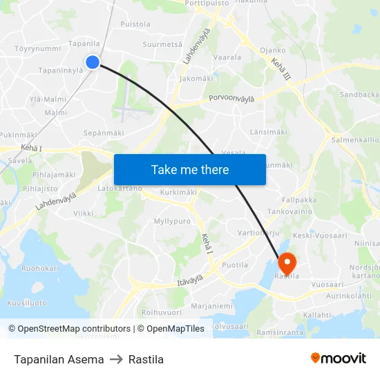 Tapanilan Asema to Rastila map