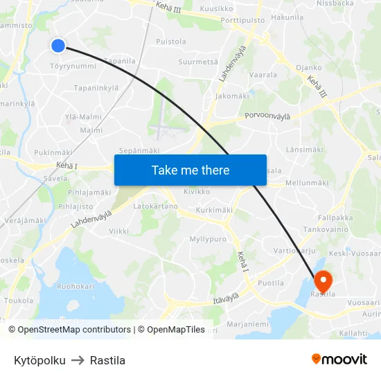Kytöpolku to Rastila map