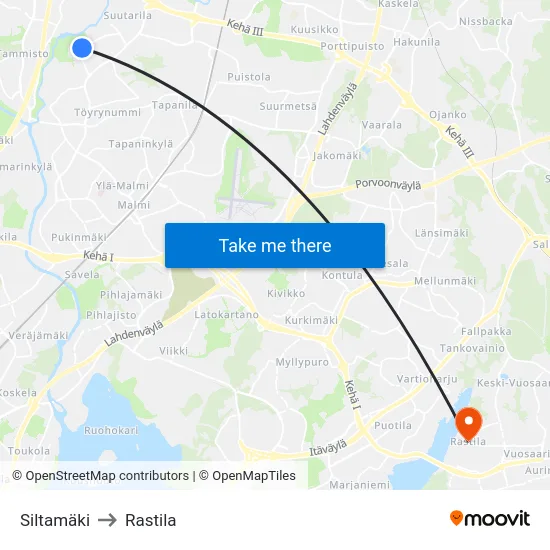 Siltamäki to Rastila map