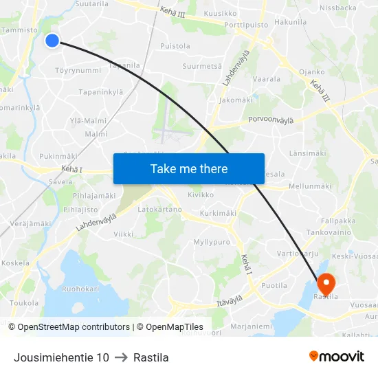 10 Jousimiehentie to Rastila map