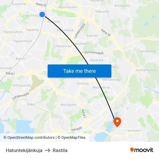 Hatter's Alley to Rastila map