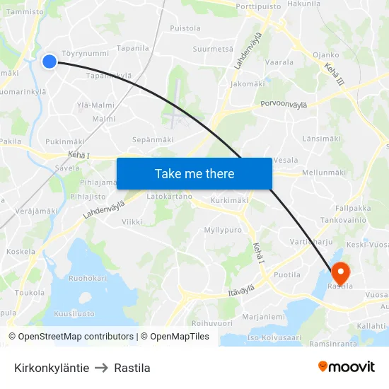 Kirkonkyläntie to Rastila map