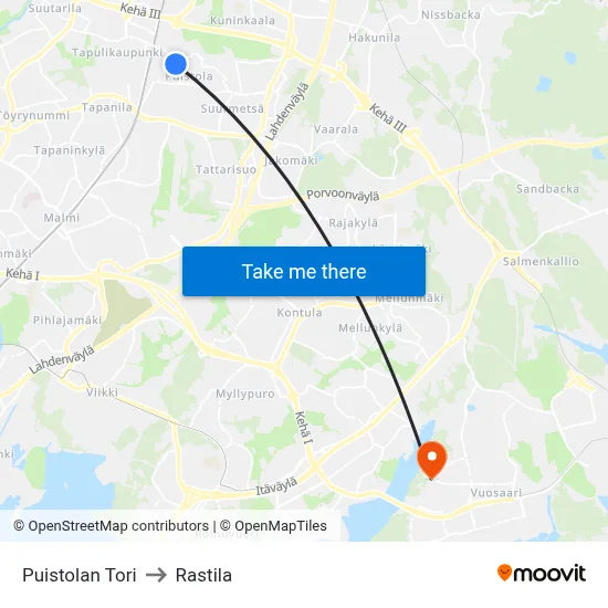 Puistola Square to Rastila map