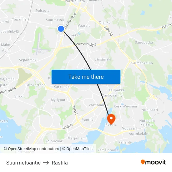 Suurmetsäntie to Rastila map