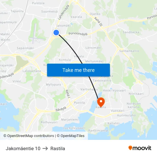 Jakomäentie 10 to Rastila map