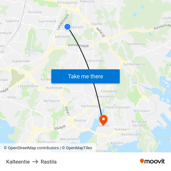 Kalteentie to Rastila map