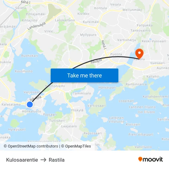 Kulosaarentie to Rastila map