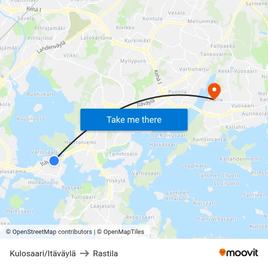 Kulosaari/East Highway to Rastila map