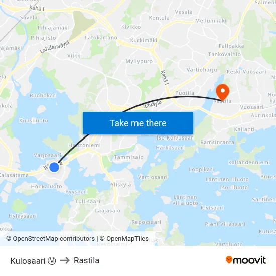 Kulosaari Ⓜ️ to Rastila map