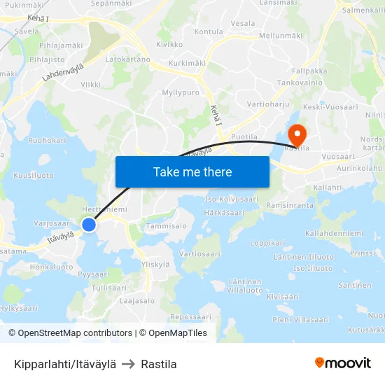 Kipparlahti/Itäväylä to Rastila map
