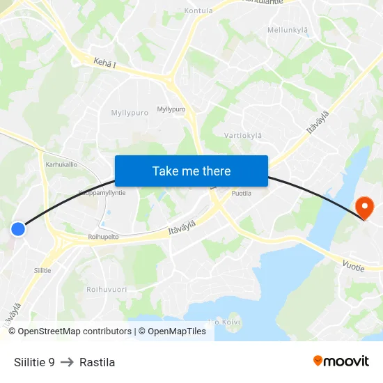 Siilitie 9 to Rastila map