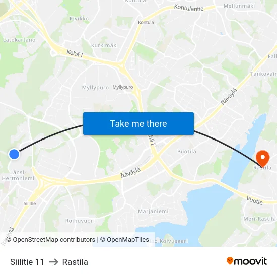 Siilitie 11 to Rastila map