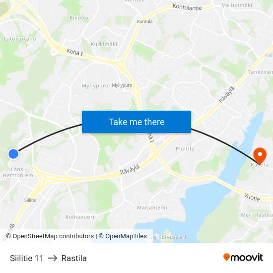 Siilitie 11 to Rastila map