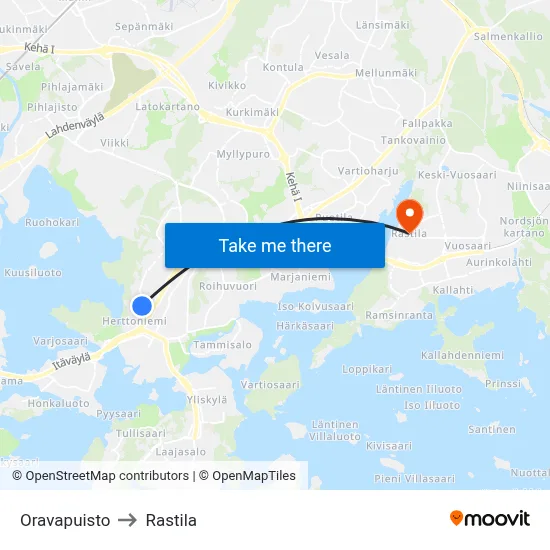 Squirrel Park to Rastila map