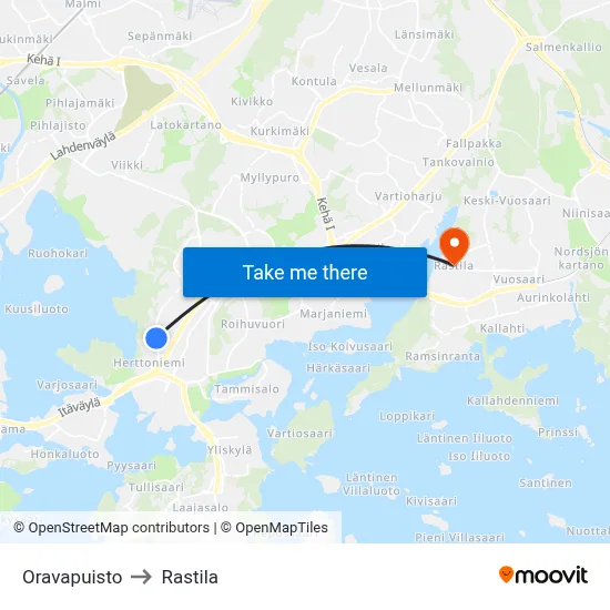 Squirrel Park to Rastila map