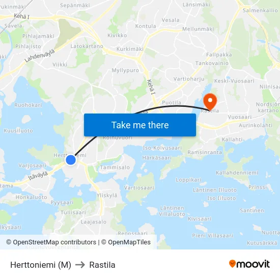 Herttoniemi (M) to Rastila map