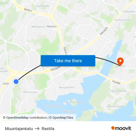 Muuntajankatu to Rastila map