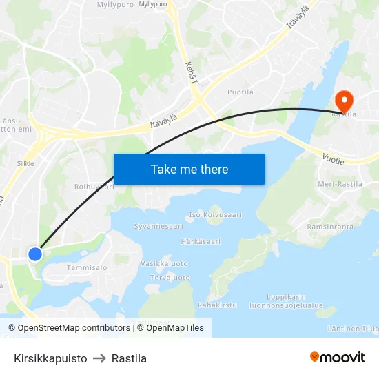 Cherry Park to Rastila map