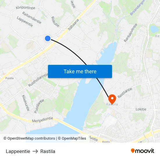 Lappeentie to Rastila map