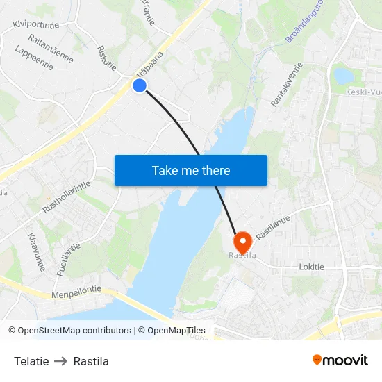 Telatie to Rastila map