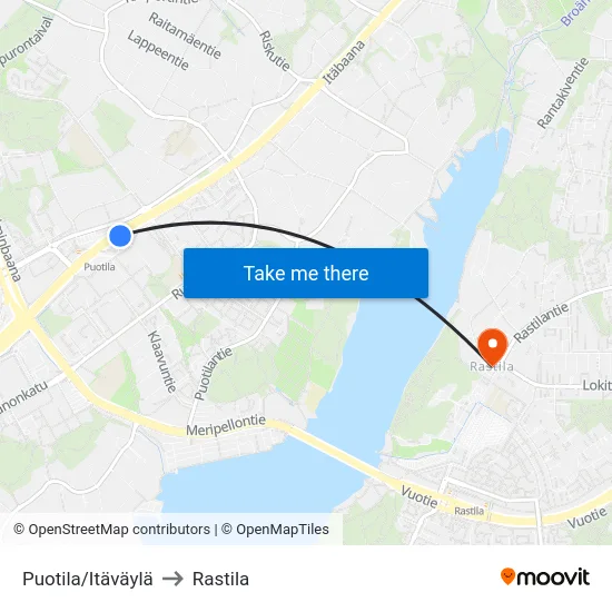 Puotila/Itäväylä to Rastila map
