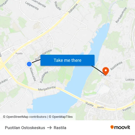 Puotila Shopping Center to Rastila map
