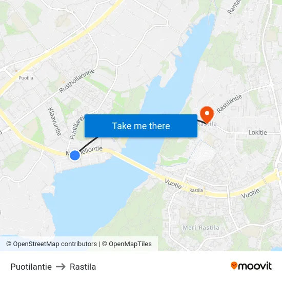 Puotilantie to Rastila map