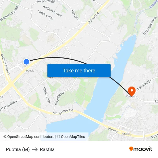 Puotila (M) to Rastila map