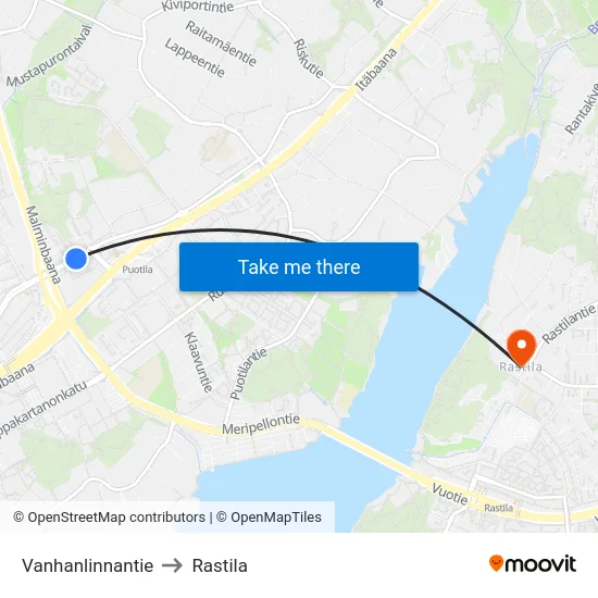 Vanhanlinnantie to Rastila map
