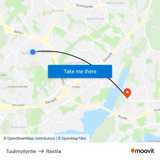 Tuulimyllyntie to Rastila map