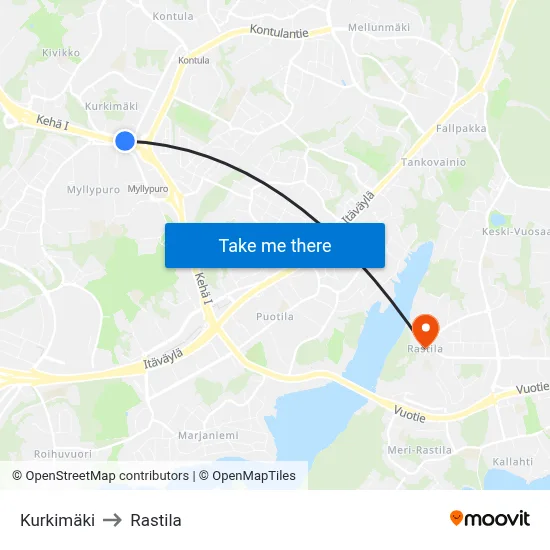 Kurkimäki to Rastila map