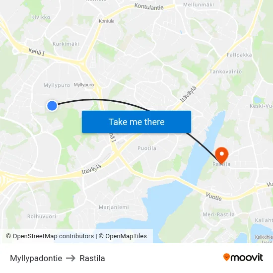 Myllypadontie to Rastila map