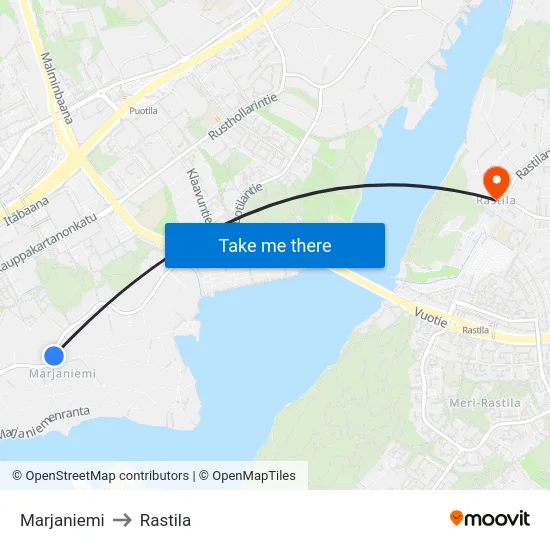 Marjaniemi to Rastila map