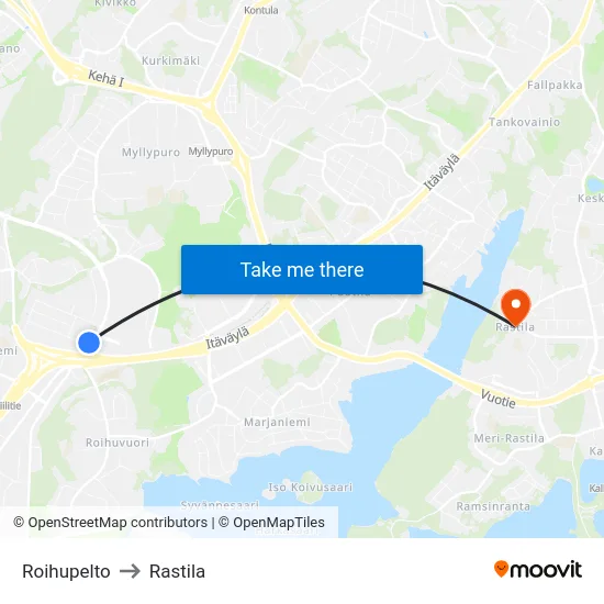 Roihupelto [Lanterna] to Rastila map