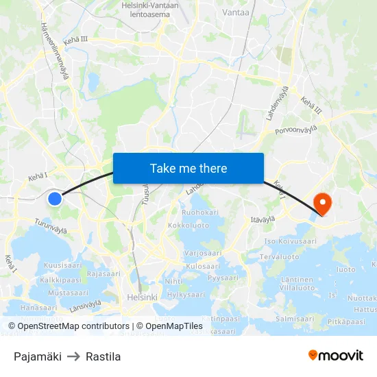 Pajamäki to Rastila map