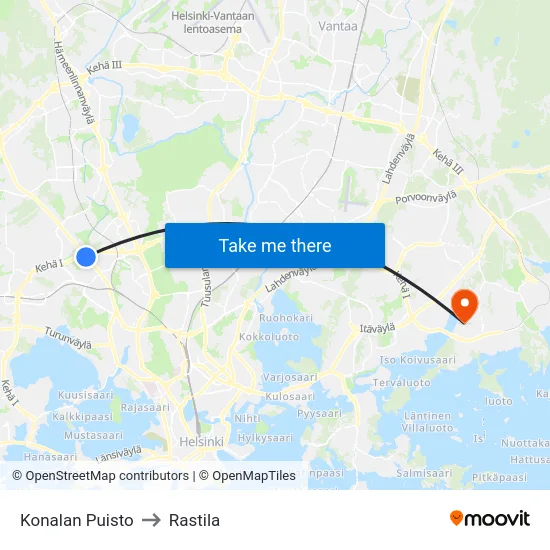 Konalan Puisto to Rastila map