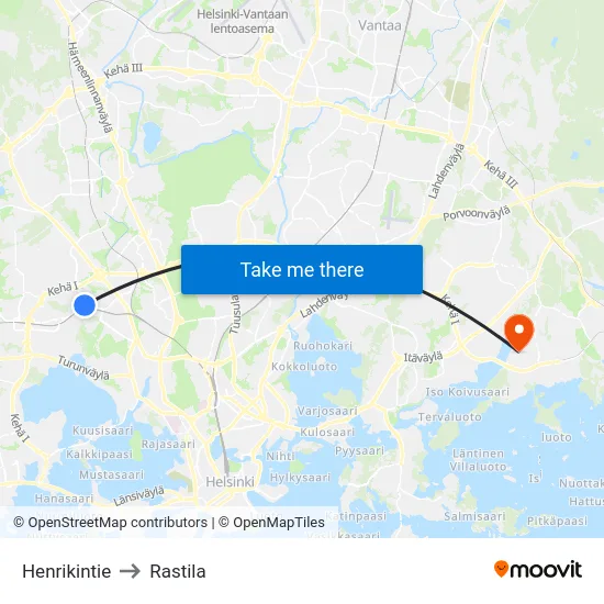 Henrikintie to Rastila map