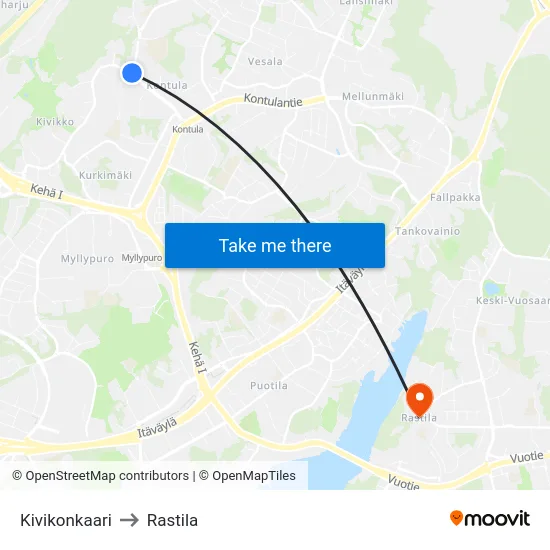 Kivikonkaari to Rastila map